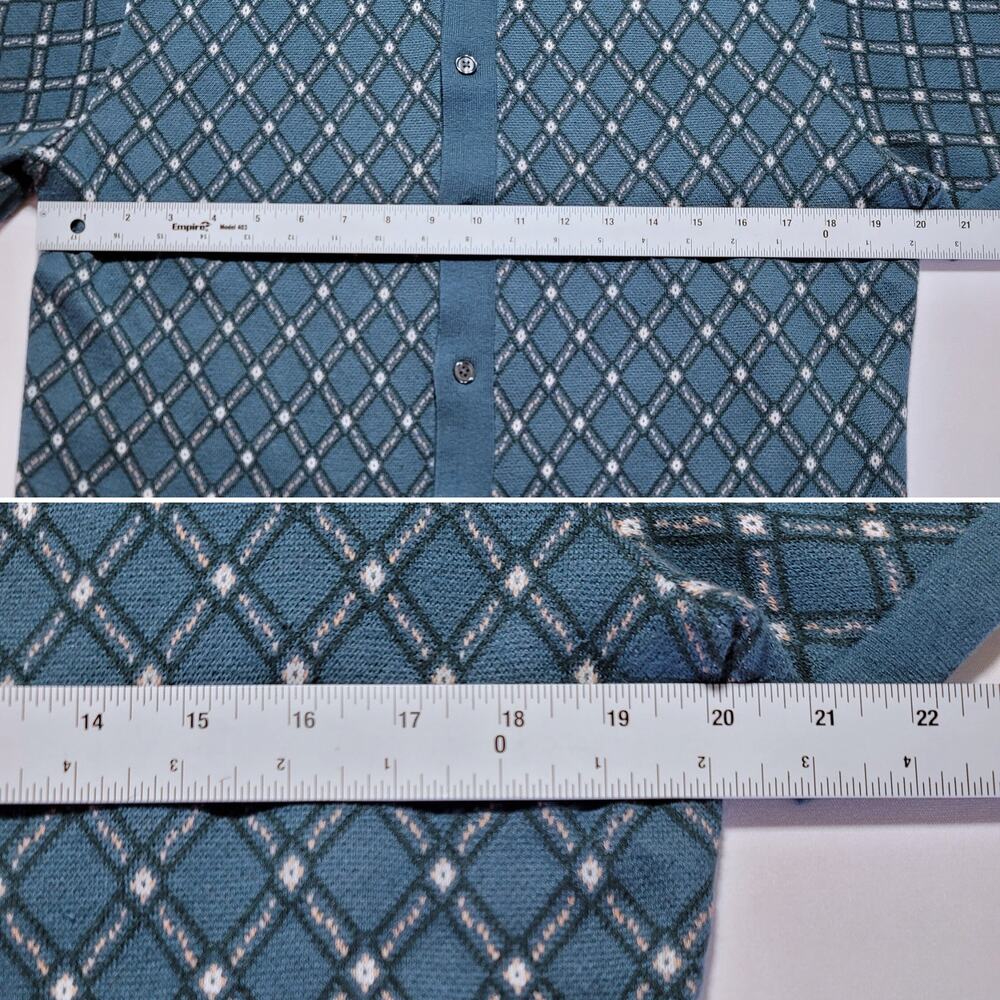 Abercrombie Fitch Mens M Teal Argyle Knit Polo Shirt Button Up Sweater Retro - Picture 9 of 10